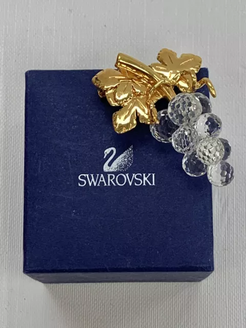 Swarovski Gold Tone Brooch Bunch Of Grapes Design Crystal Details Branded & Box