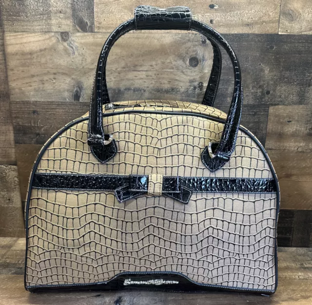 Samantha Brown Travel Carry On Brown Tan Croc Embossed Trim