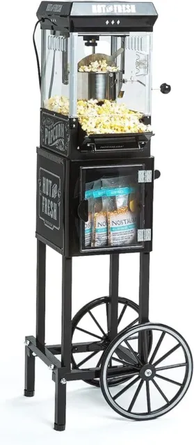 Nostalgia Popcorn Maker Machine - Professional Cart With 2.5 Oz Kettle - Black