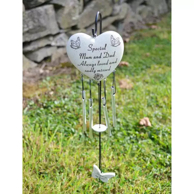 Special Mum & Dad Always Loved Sadly Missed Memorial Heart Wind Chime Graveside