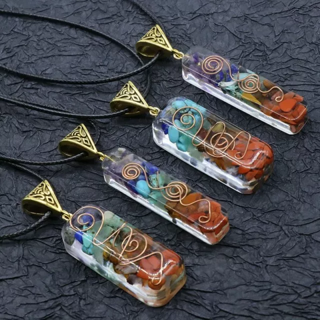 Natural Chakra Reiki Healing Pendant Necklace Colorful Chips Stone Energy Unisex