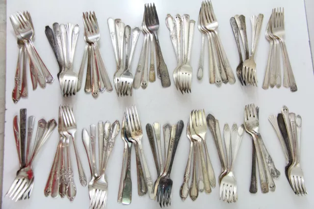 100x SALAD FORKS FLATWARE NO MONO SILVERPLATE LOT VINTAGE CRAFT REUSE REPURPOSE