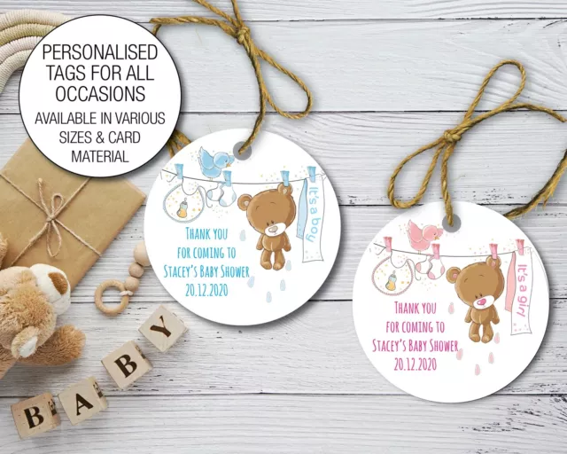Personalised Baby Shower Gender reveal Baby Bear boy girl Tag Gift tags 53