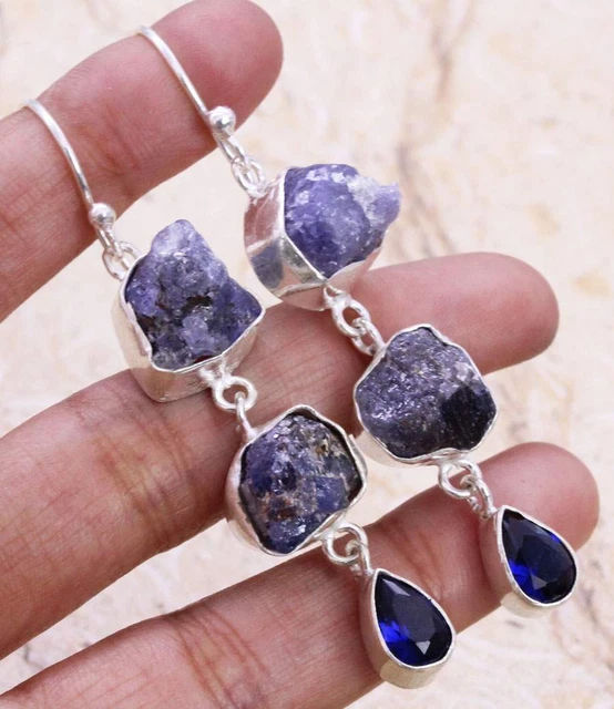 Dazzling Rough Amethyst 925 Silver Plated Handmade Earrings of 1.2" Ethnic Gift