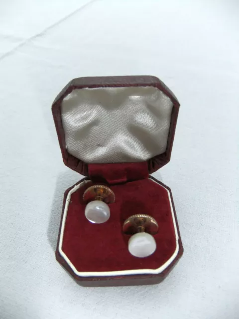 Mother of Pearl and Gold Gents Dress Studs in Box