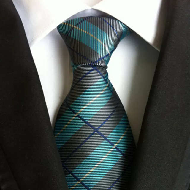 100% Classic Mens Neck Ties Silk Necktie Green Jacquard Woven Checks Striped Tie