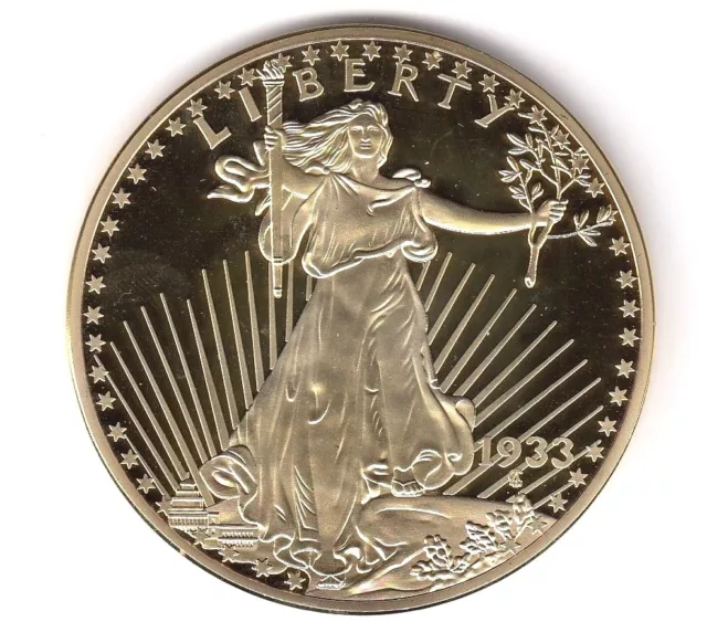 1933 USA Gold Plated GIANT $25 Dollar Liberty Double Eagle Coin 119 grams COA
