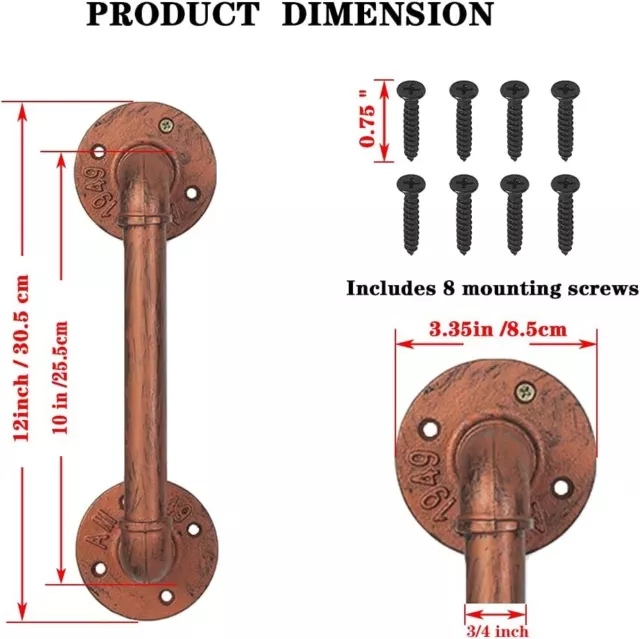Industrial Pipe Brown Cast Iron Barn Door Pull Bar Handle Rustic New 12 Inch 2