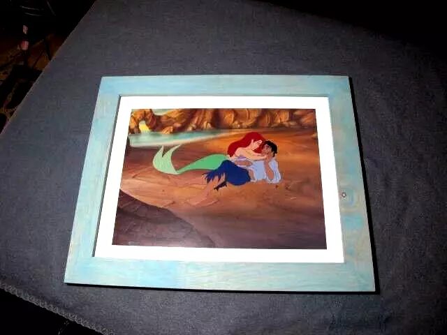 Disney's The Little Mermaid Lithograph Framed Turquoise Wood 16.5x13.75