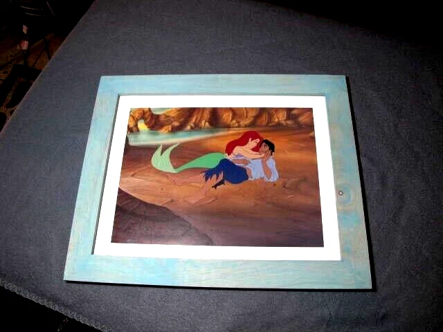 Disney's The Little Mermaid Lithograph Framed Turquoise Wood 16.5x13.75 Disney's The Little Mermaid Lithograph Framed Turquoise Wood 16.5x13.75