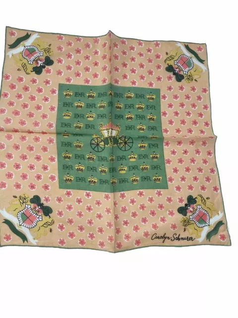 Carolyn Schnurer Vintage 1950s Hankie Handkerchief Cost of Arms Linen 16"