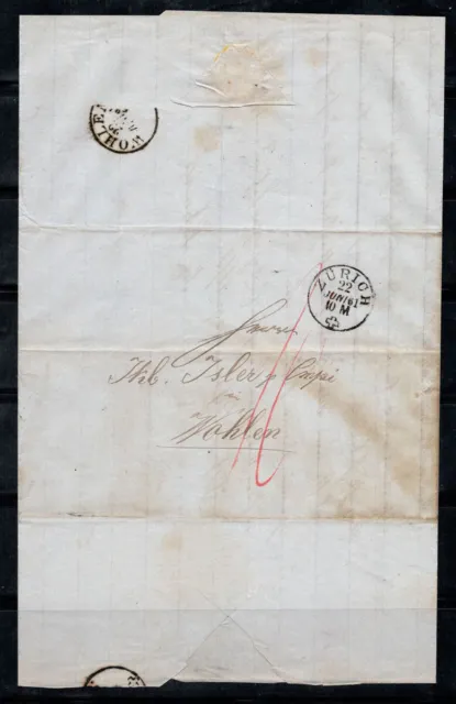 Schweiz 1861 Brief 100% Vorphilatelie Zürich, WOHLEN, 22. Juni