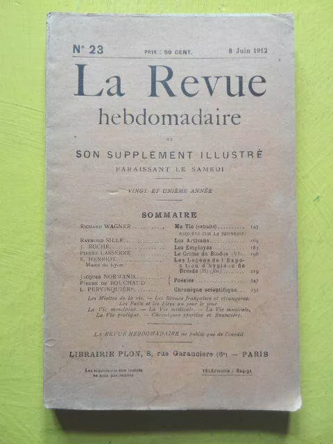 La Revue Hebdomadaire 1912 n° 23 Raymond Sille Jacques Normand P. de Bouchaud