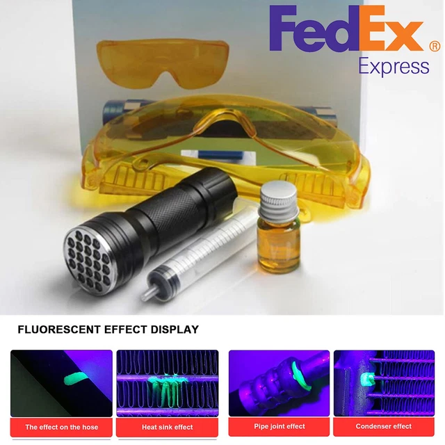 HVAC SET LEAK Test Detector Kit 21 LED UV Flashlight Protective Glasses