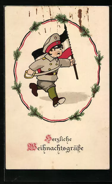 AK Kleiner Junge in Uniform und mit Reichsflagge, Kinder Kriegspropaganda 1916