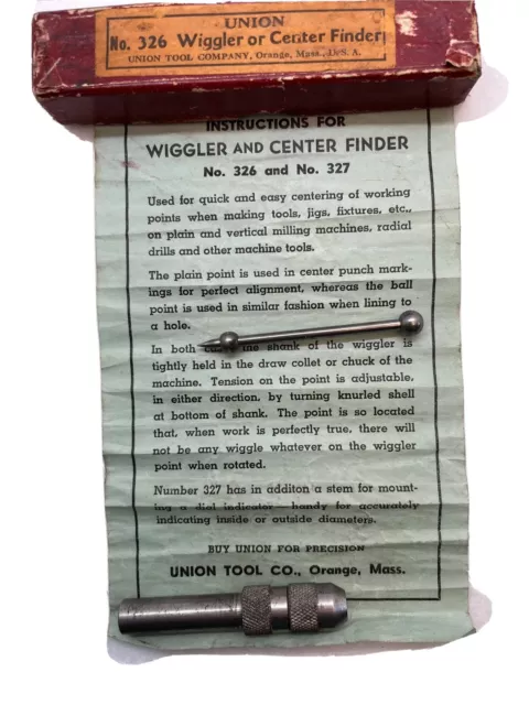 Union Tool Co. No 326  Wiggler or Center FINDER Made in U.S.A. Orange, Mass. Box