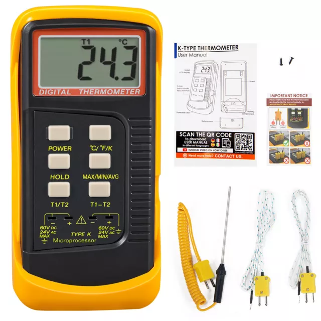 Digital Thermocouple Thermometer Dual Channel 2*K-Type Temperature Meter