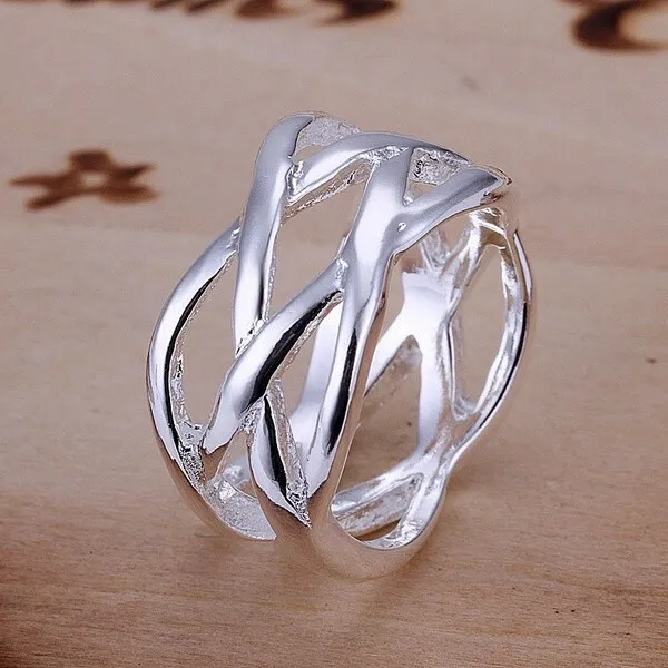ASAMO Damen Ring geflochten 925 Sterling Silber plattiert in 5 Größen R1010