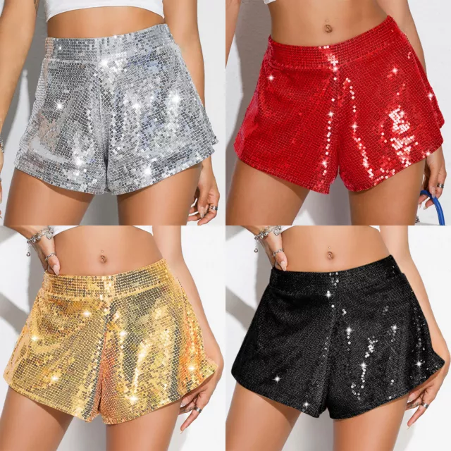 Women Sumemr Sequins High Waist Shorts Glittery Hot Pants Rave Party Clubwear