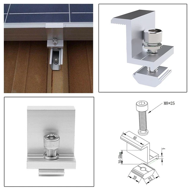 Soporte de montaje con abrazadera de extremo de panel solar de 30-50 mm panel enmarcado ajustable.