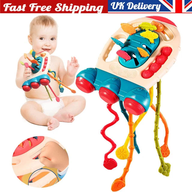 BABY TODDLER OCTOPUS UFO Pull String Activity Sensory Toy Food Grade ...