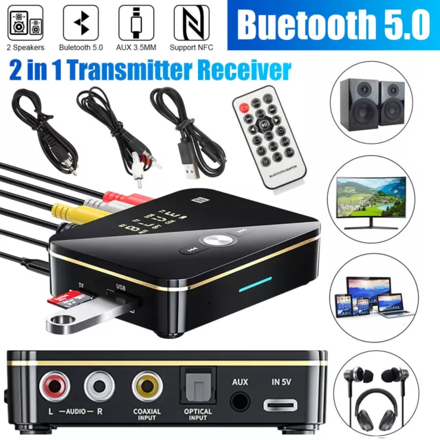 USB Bluetooth 5.0 Transmitter Receiver Wireless NFC to 2RCA Stereo Audio Adapter