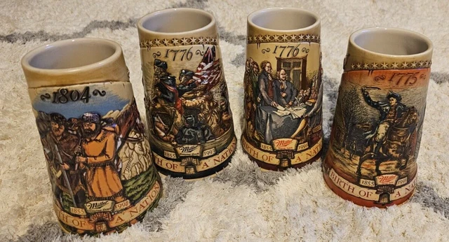Miller Birth Of A Nation Beer Mug Set 1775 1776 1804 1-4 Lot High Life Vtg 1992