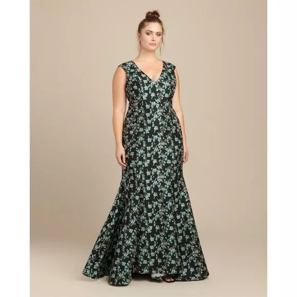 NEW Zac Posen Pilar Floral Jacquard Trumpet Sleeveless Maxi Gown Dress Black 12