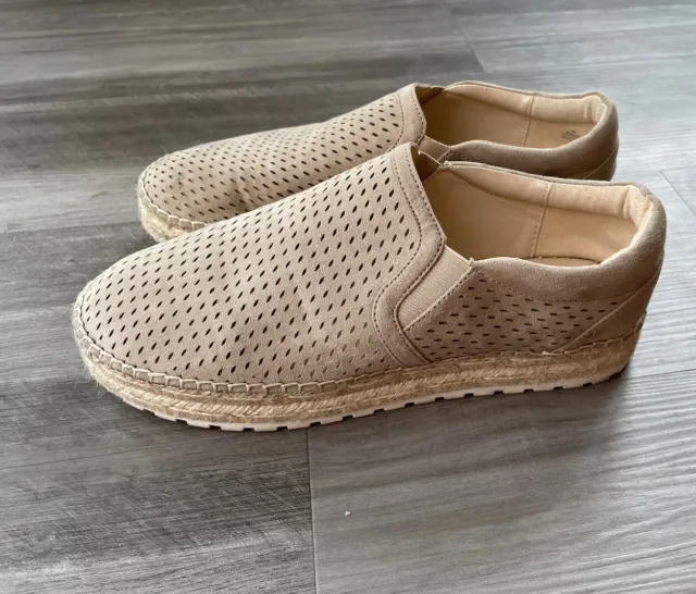 Marc Fisher Mania2 Faux Suede Taupe Perforated Espadrilles Size 9 Platform