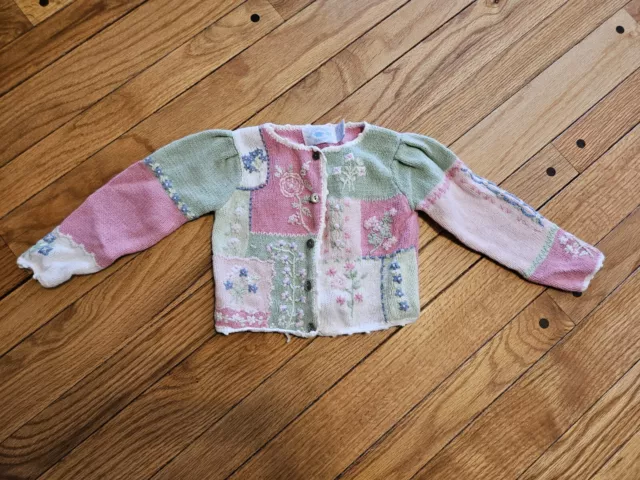 Hartstrings Baby 24 Months Pink Green Cardigan Sweater