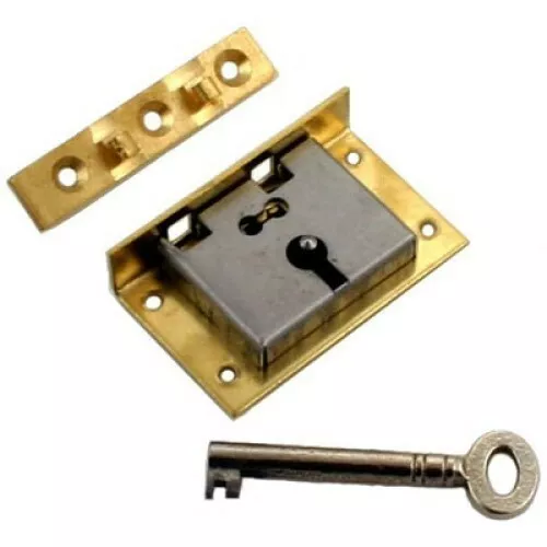 Medium Brass Half Mortise Chest or Box Lock w/Skeleton Key | S-9 (with One Key)