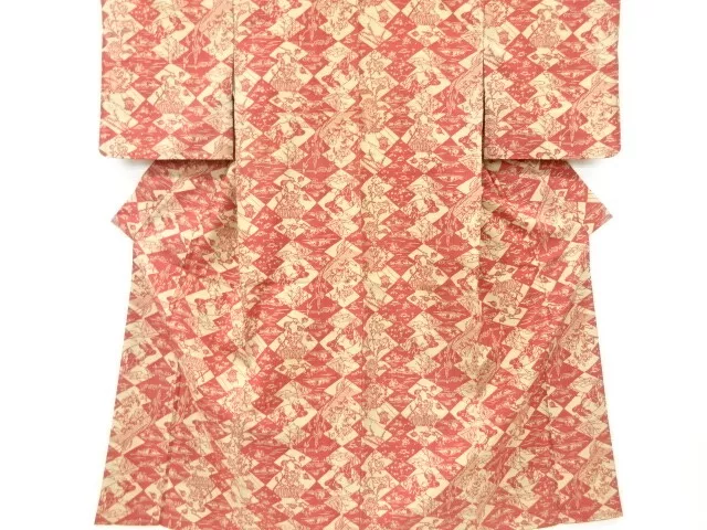 6927026: Japanese Kimono / Antique Kimono / Tsumugi / Matsukawabishi & Flower