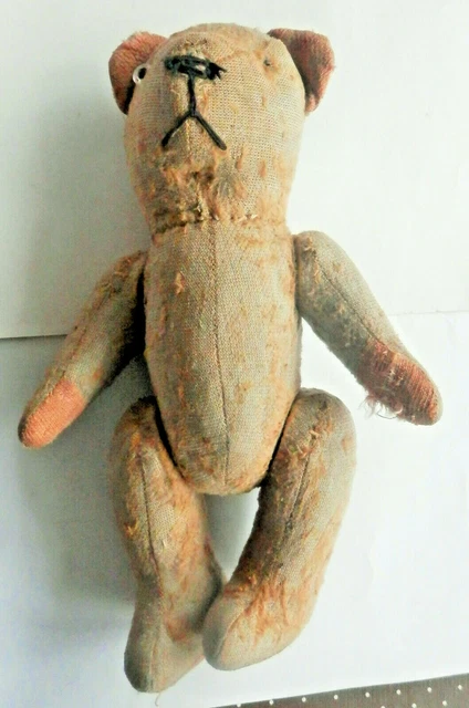 Ours Ancien Articulé - Rembourrage Paille - Yeux En Verre - Années 1920 - Collection