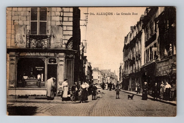 Alencon- France, La Grande Rue, Vintage Postcard