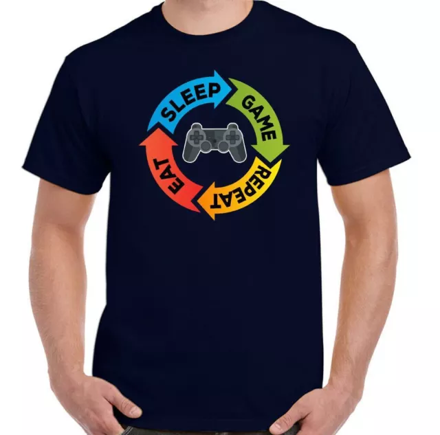 Eat Sleep Game Repeat Uomo Console T-shirt da gioco divertente controller PS4 XBox 8