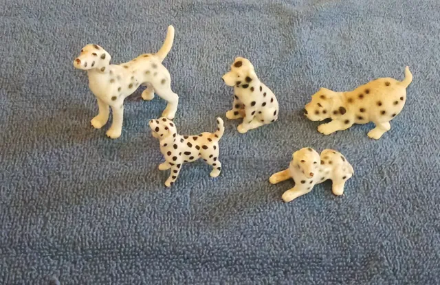 Vintage Miniature Bone China Dalmation Dog Family / Lot Of 5