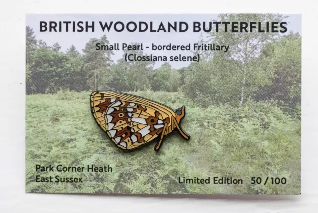 Not RSPB pin badge Small Pearl bordered Fritillary butterfly