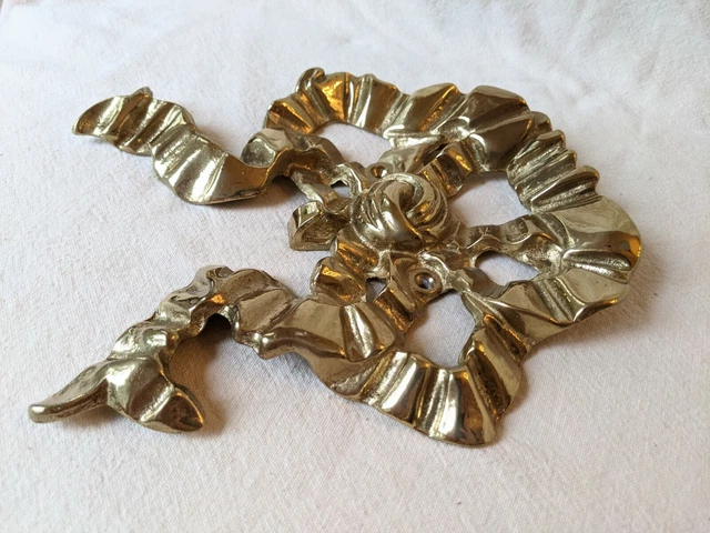 Vintage Solid Brass Bow Wall Hook Hanger Hollywood Regency Picture Hanger 8.6"