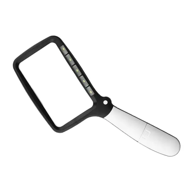 Handheld Reading  , with 5 Dimmable LEDs Rectangle 3x Folding Magnifying Glass