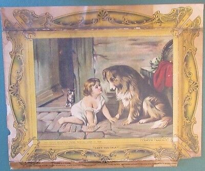 2 Authentic & Old Pretty Little Victorian Girls Litho Self Framed Pictures Ad41 2