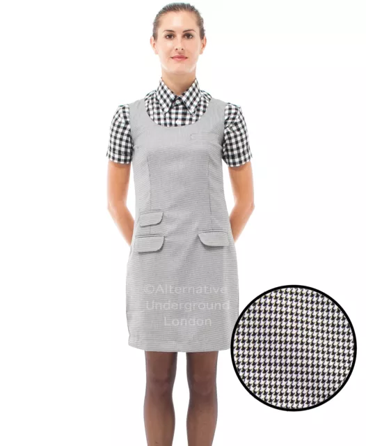 Relco Womens Dogtooth Check Pinafore Dress 60s Mod Skin Ska Skinbryd