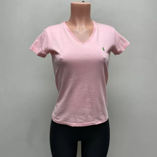 Ralph Lauren Sport Womens Pink Short Sleeve V-Neck Embroidered Logo T-Shirt S