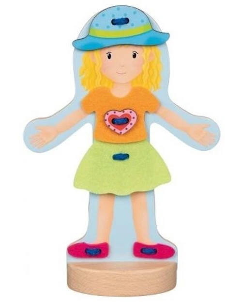 BAMBOLA DA VESTIRE base in legno VESTITI IN STOFFA set di 10 abiti GOKI età 4+
