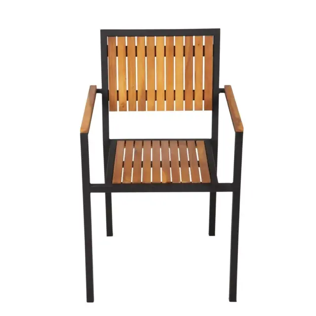 4x Bolero Steel & Acacia Armchair Cafe Seating Chair Bistro Dinner furniture bar