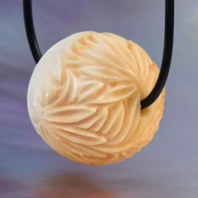 Bamboo Leaf Design Bead 14.72 mm Carved Apricot Shell Handmade drilled 4.35 g