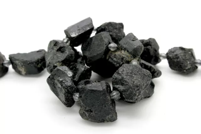 Genuine Raw Natural Black Crystal Tourmaline Rough Nugget Gemstone Beads