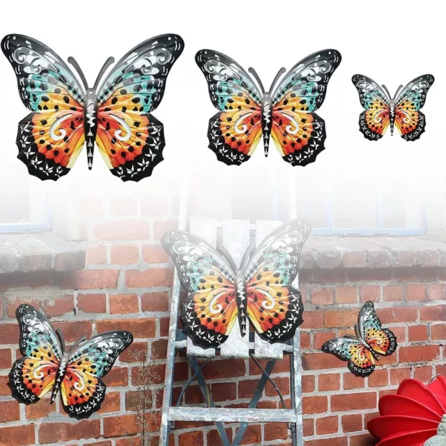 Whimsical Metal Butterfly Hanging Wall Sculpture Blue and Vibrant Color Details