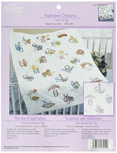 Bucilla Stamped Cross Stitch Baby Quilt Top, 34 By 43-Inch, 43241 Alphabet Dream