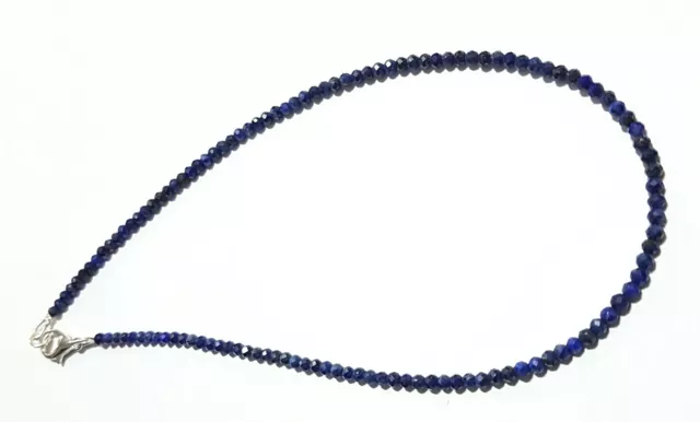 925 Plata Ley Azul Lapis Lazuli 3MM Cuentas Redondas 16" Hilos Collar LK254