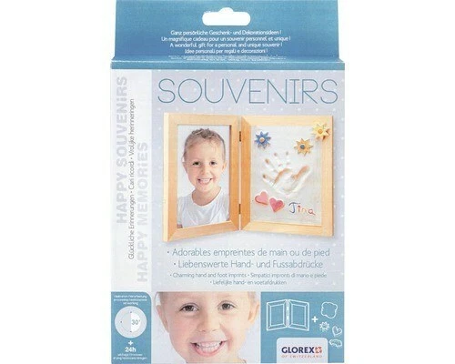 moulage empreinte main et pied de bébé avec cadre photo A personnaliser GLOREX